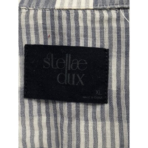 STELLAE DUX Women's Navy Blue-White Checkered Seersucker Button-Up Top SZ XL - Picture 8 of 11